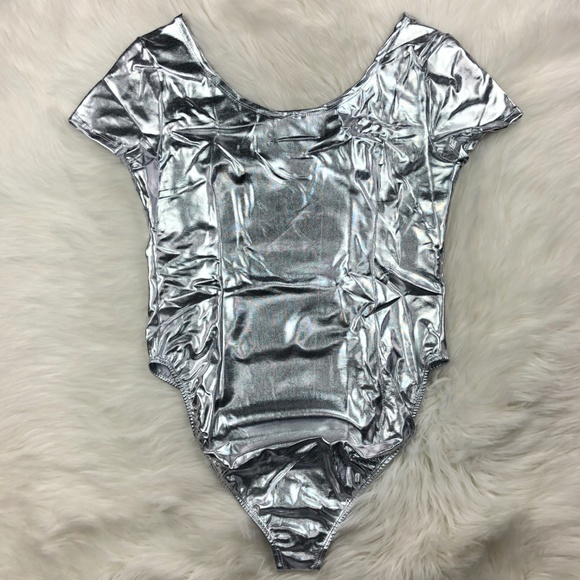 * Silver Costume Leotard * Metallic Stretch * - Picture 3 of 6